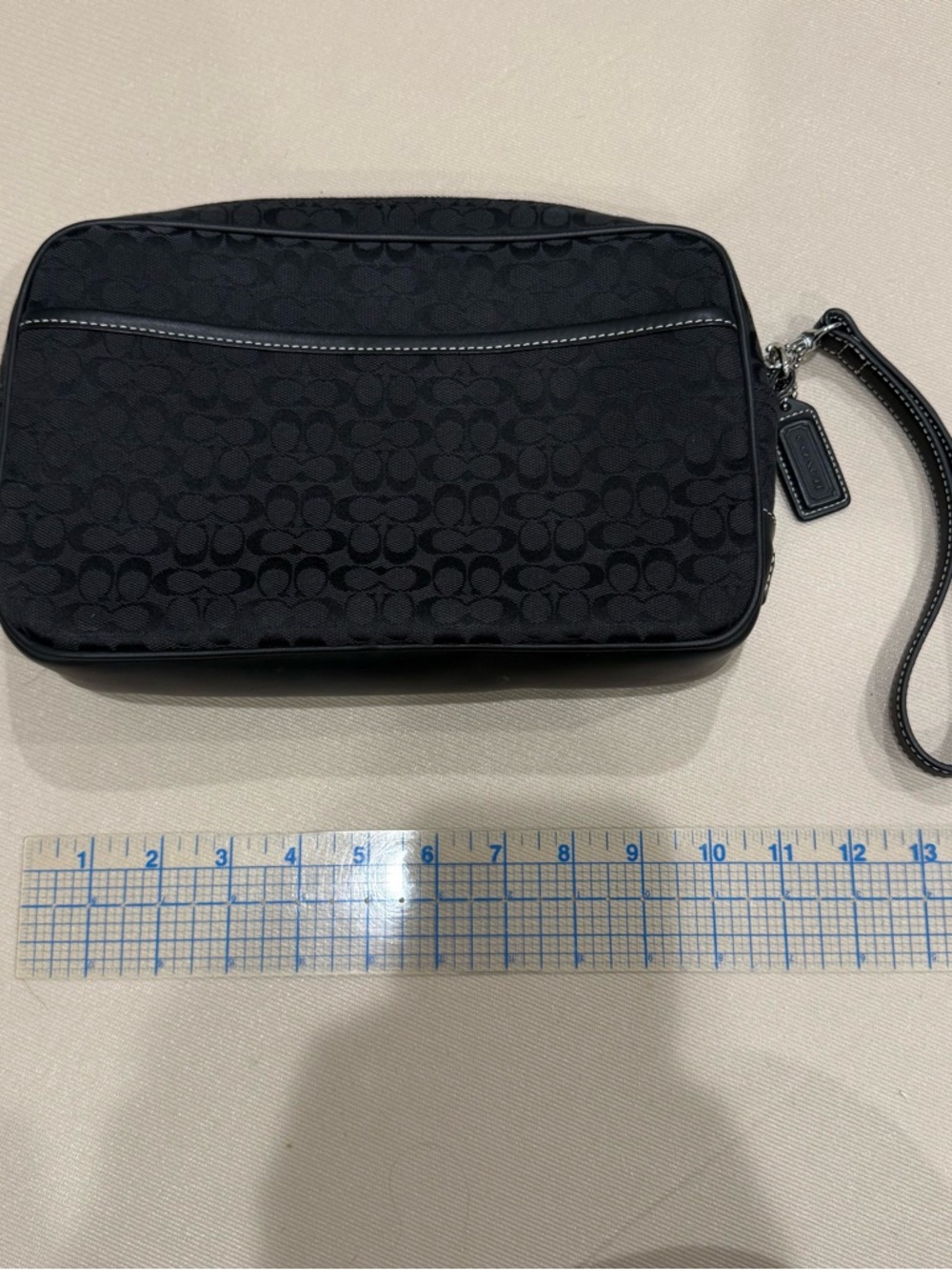 Coach Black Signature Canvas Wristlet Pouch with Wrist Strap wallet inside